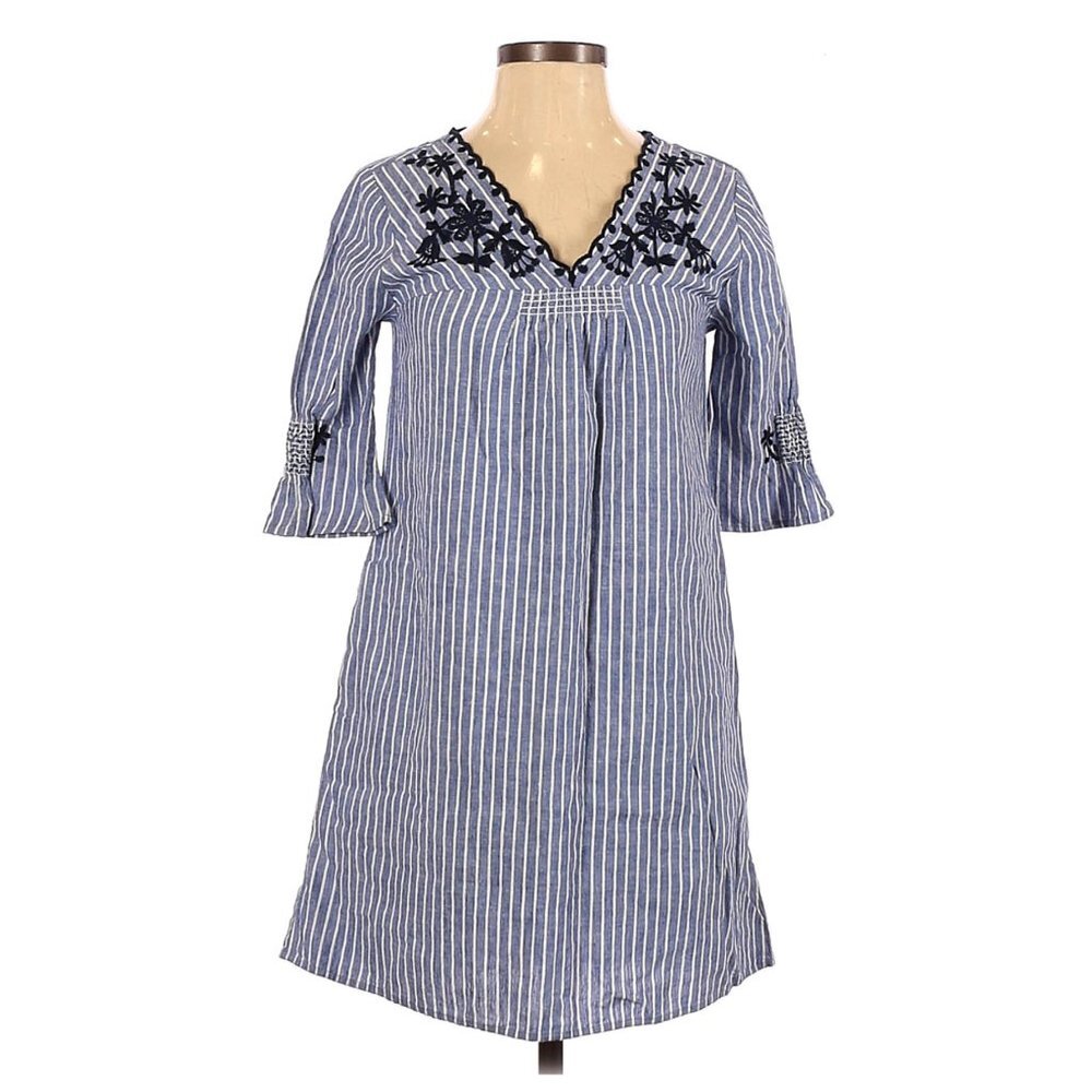 Madewell Breeze Embroidered Shift Dress XS Brilliant Royal Stripe - Picture 2 of 6